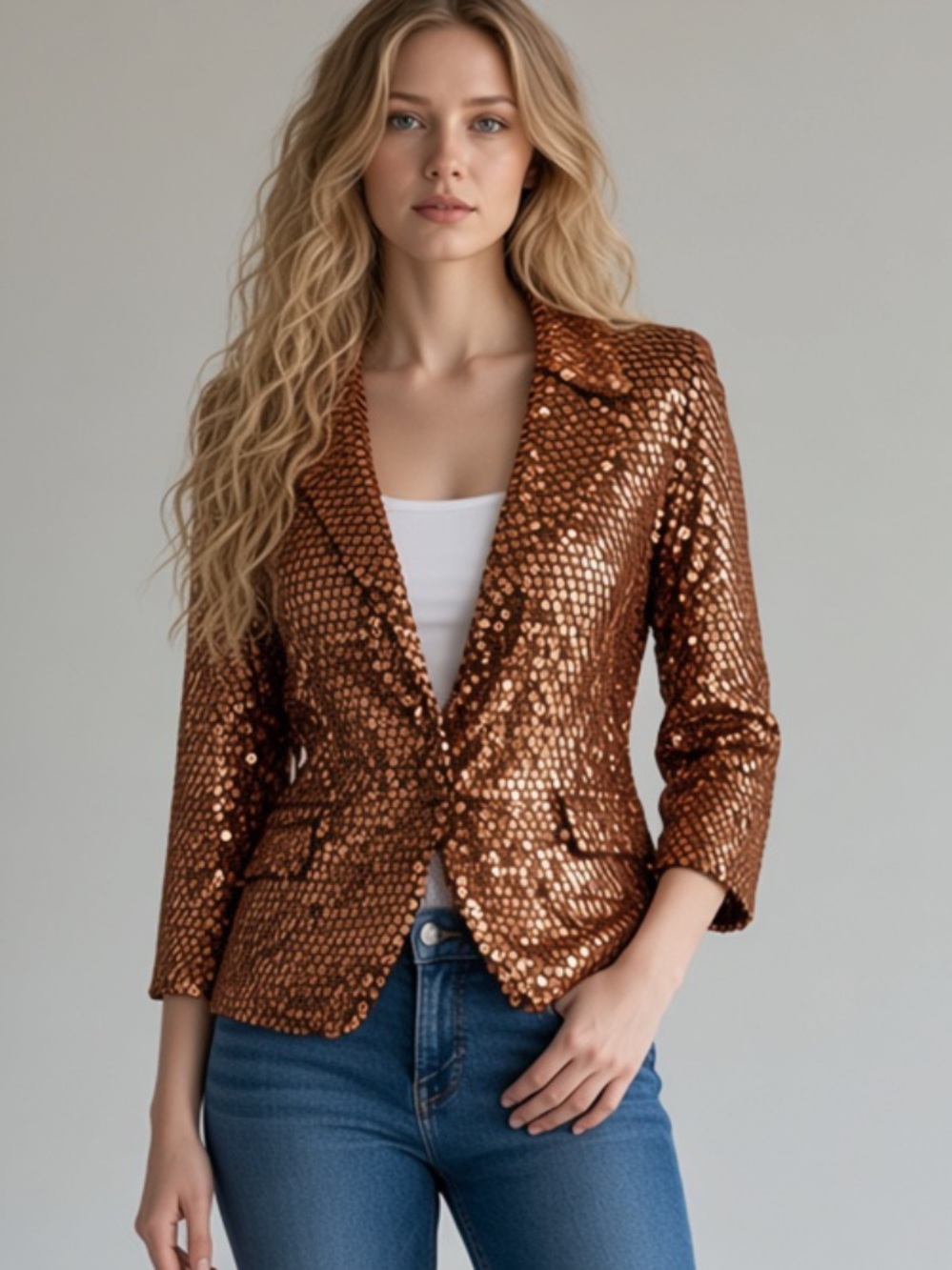 NWT-Copper Sequin Blazer Jacket - Women's Evening Coat